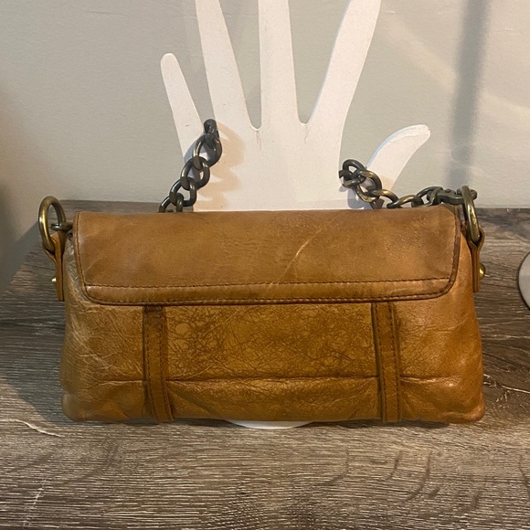 HOBO Vintage Cognac Leather Chain Strap Clutch Wristlet Purse - Picture 2 of 8